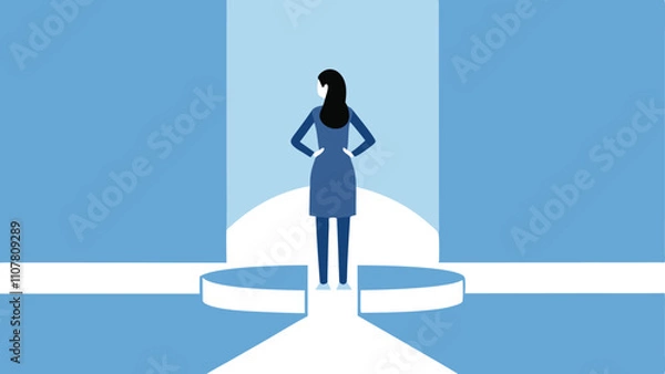 Obraz  business directions challenge, confusion or decide options concept, businesswoman thinking and make business decisions