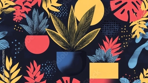 Fototapeta Geometric patterns inspired by plant structures, intricate designs, bold colors, minimalist style. Geometric patterns inspired by plant structures, intricate designs, bold colors, minimalist style