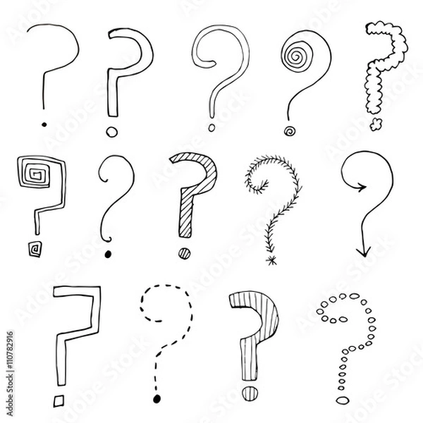 Fototapeta Set of hand drawn question marks. Vector illustration.