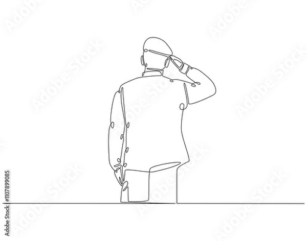 Fototapeta Continuous one line drawing of soldier salute. One line drawing illustration of soldier salute for remembrance. Remembrance day concept single line. Editable outline