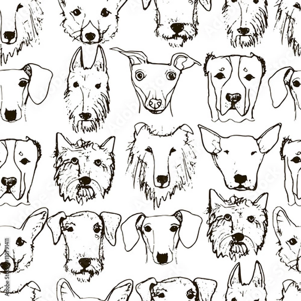 Fototapeta Cartoon vector seamless pattern with dog heads.