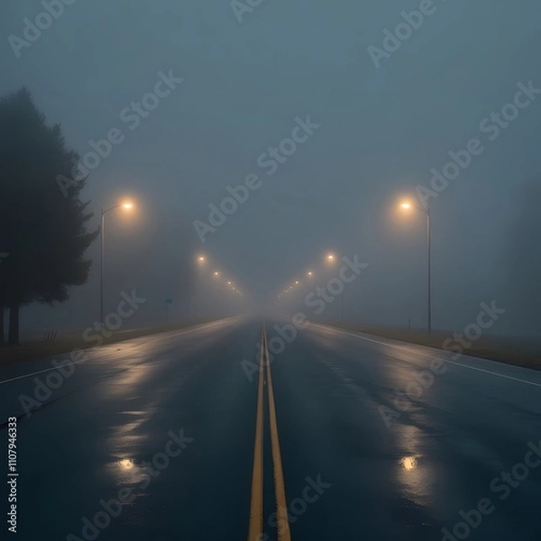 Fototapeta Mystical Moonlight Night Road Fog Image – Perfect for Atmospheric and Scenic Designs