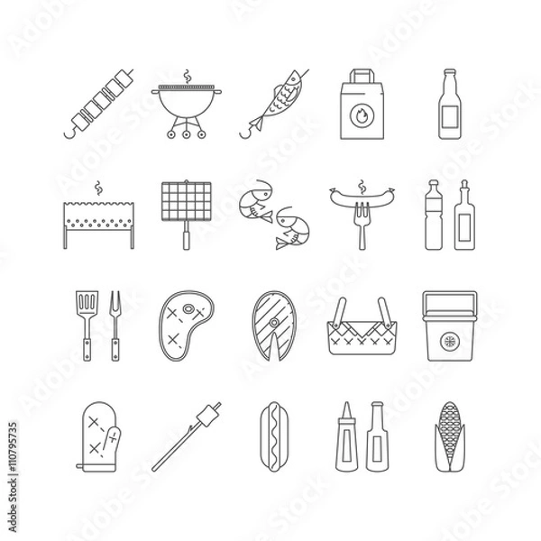 Obraz Summer barbecue lined icon set.