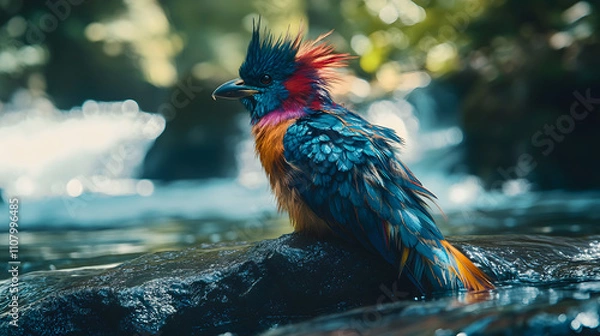Fototapeta A Breathtaking Display of Colorful Birds by the River, Captured in Cinematic Perfection with Nikon Z9 Technology