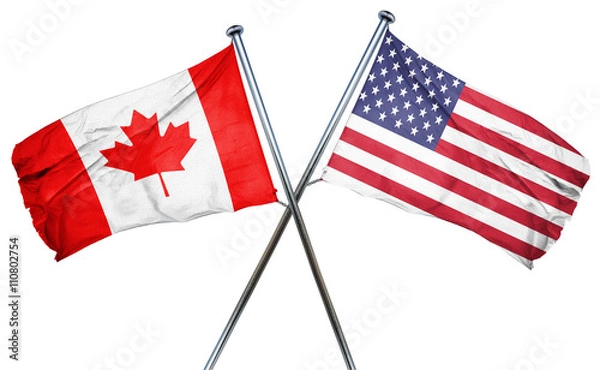 Obraz Canada flag with american flag, isolated on white background