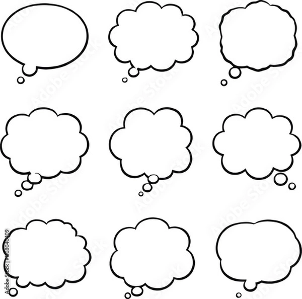 Fototapeta Blank empty speech and thought bubbles line art bundle vector illustration set
