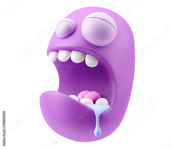Fototapeta Tired Drooling Emoticon Face.  3d Rendering.