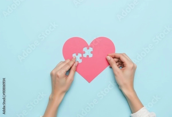 Fototapeta Heart with hands and puzzles