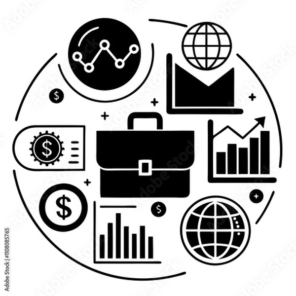Obraz Investment and Stock Market Concepts Vector Set – Line Art, Silhouette, Icons, Logos, and Clipart for Financial Design Projects