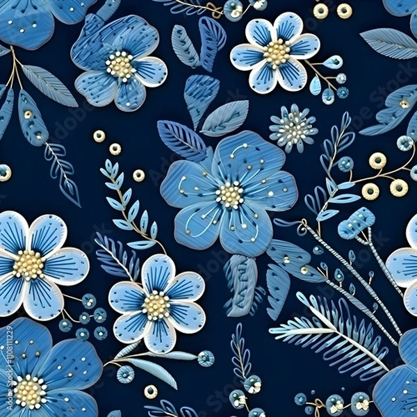 Obraz Seamless 3d embroidered floral pattern