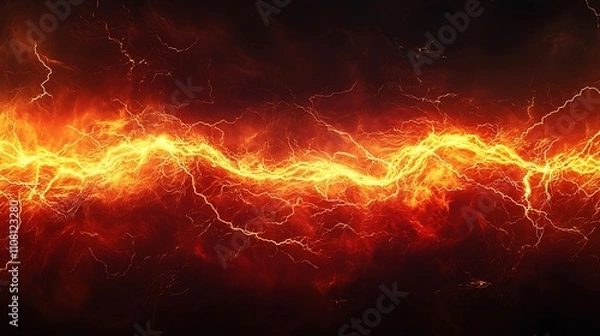 Fototapeta Fiery Cosmic Energy Surges with Plasma Lightning and Electric Explosions in Space