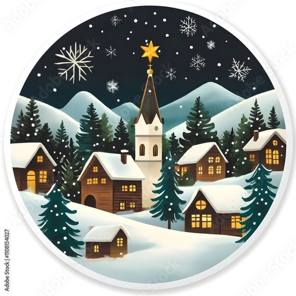 Obraz Classic Christmas pudding sticker with holly sprig