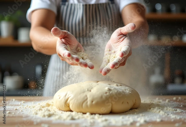 Fototapeta hef's hands making pizza dough. Close up