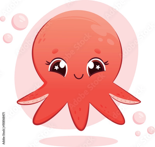 Obraz Cute vector kawaii octopus illustration for kids with gradient