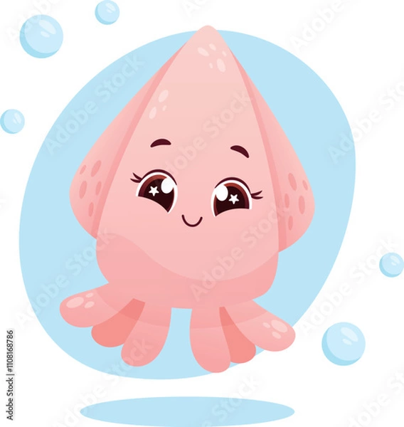 Obraz Cute vector kawaii squid illustration for kids