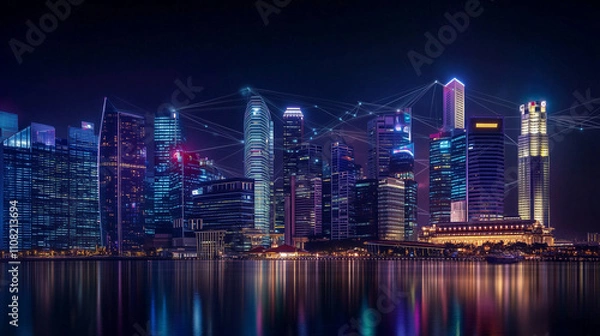 Obraz nternet and communication technology for the business world. Global world network on earth, advanced communication technology, cryptocurrencies, blockchain, IoT.インターネットとビジネス世界のための通信技術、Geranted AI