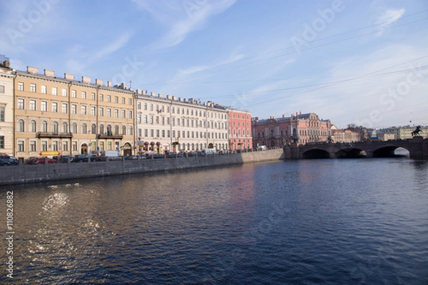 Obraz Вид канала и набережной с домами. Весна. Санкт-Петербург. Россия.