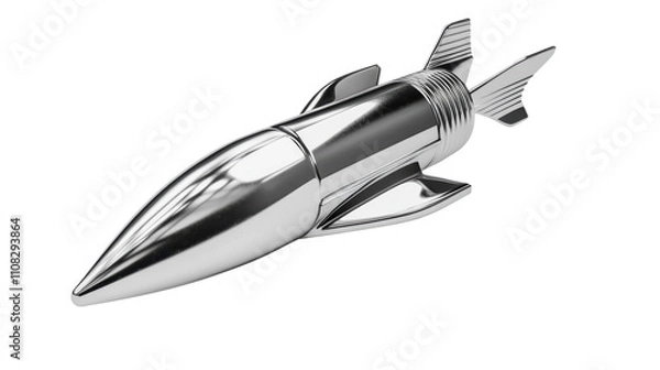 Obraz Chrome rocket ship flying through space with transparent background