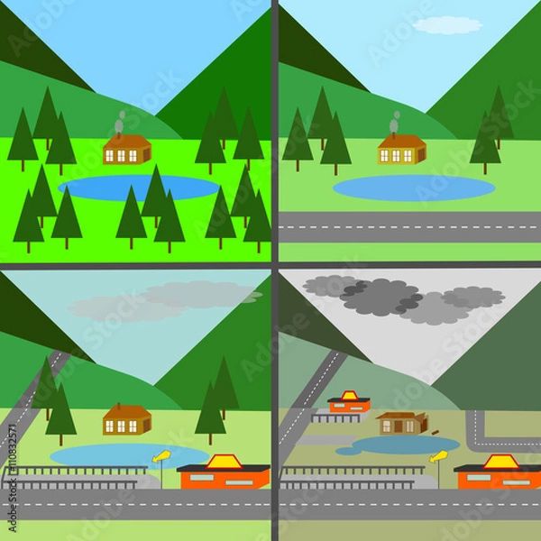 Obraz Landscape changes: a highway destroys the countryside
