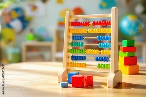 Fototapeta Colorful Wooden Abacus in a Bright Educational Environment