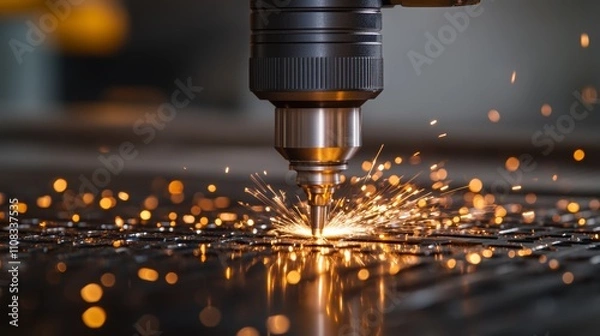 Fototapeta Laser Cutting Machine Sparks in Action