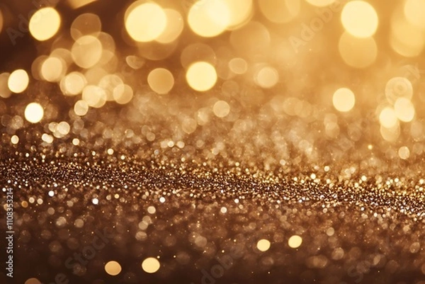 Fototapeta Radiant Golden Sparkles Glitter and Bokeh Lights on Dark Background for festive, Holidays, Banner