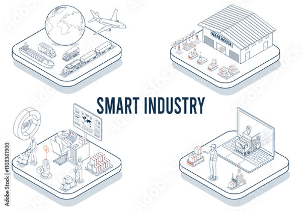 Obraz Smart Industry integrates IoT, cloud computing, AI, machine learning, and other digital technologies to revolutionize manufacturing.  Vector illustration eps10
