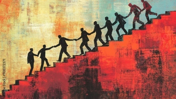 Fototapeta Teamwork and Collaboration Concept Illustrated by Climbing Steps
