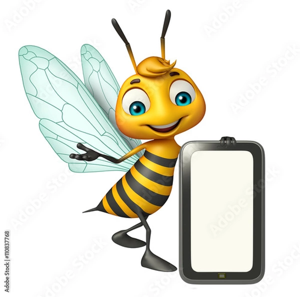 Fototapeta fun Bee cartoon character with mobile