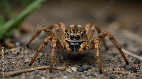 Fototapeta Close-up of a huntsman spider on the ground.
