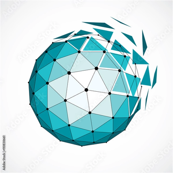 Obraz 3d vector digital wireframe spherical object with triangles