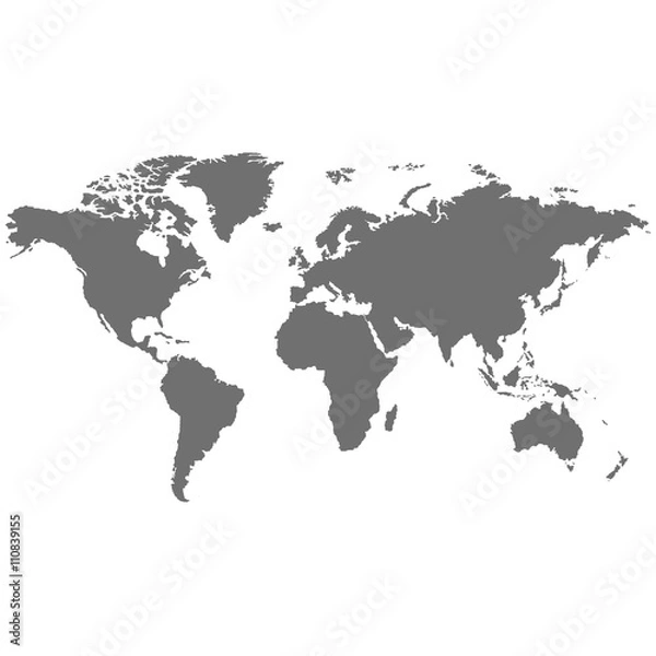 Fototapeta map of the earth in a dark gray color on a white background