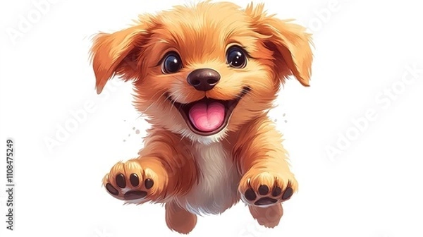 Obraz cartoon-style illustration of a puppy, floating on a white background, with playful expressions and bright, cheerful colors