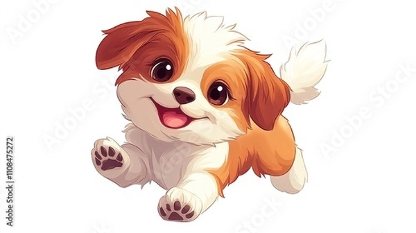 Obraz cartoon-style illustration of a puppy, floating on a white background, with playful expressions and bright, cheerful colors