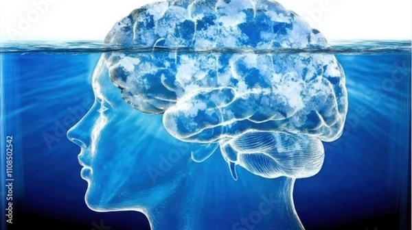 Fototapeta  Ice-Blue Brain in Water: A Symbol of Alzheimer's-Induced Cognitive Decline Requiring Urgent Attention