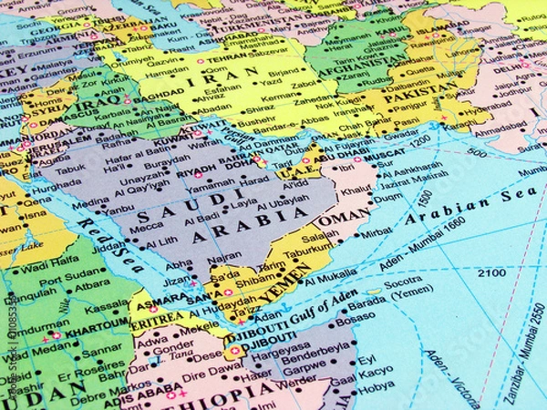 Fototapeta Map of Arabian Peninsula and countries in the region.