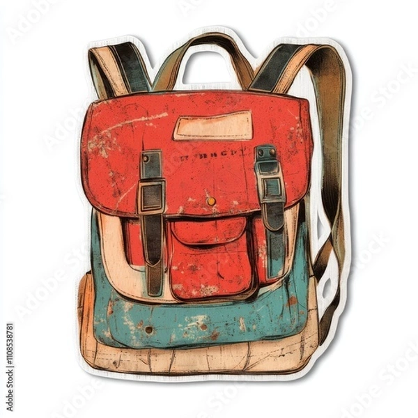 Obraz Vintage scrapbook style collage paper sticker cutout of a backpack on white background