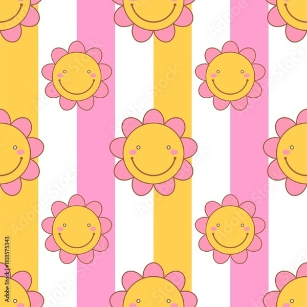 Fototapeta seamless pattern with happy flower