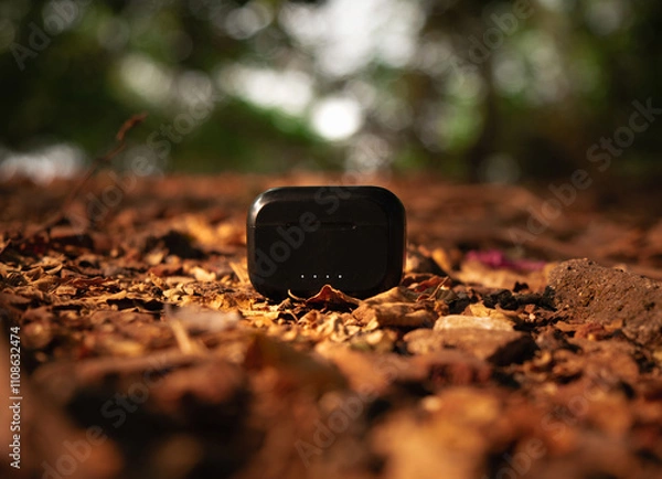 Obraz Earpods product shot in forest golden light canopy