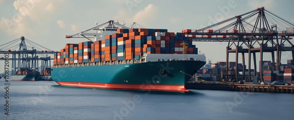 Fototapeta A large cargo port that supports imports and exports of goods all over the world. AI generated