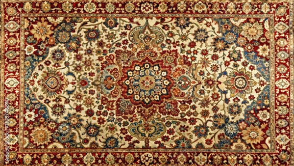 Obraz Texture old Persian carpet with floral pattern. Oriental rug with intricate pattern