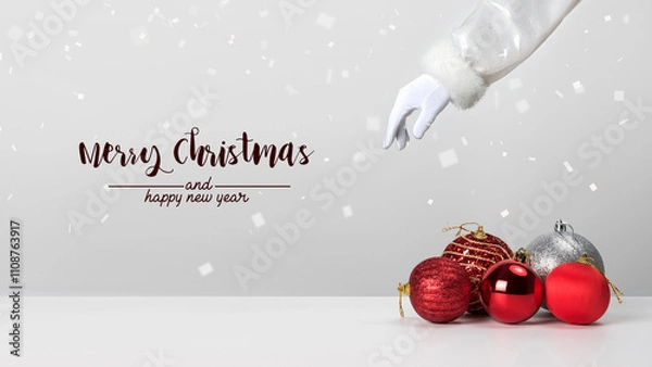 Obraz Christmas composition. Christmas balls with red on white background.