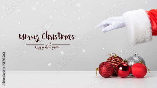 Obraz Christmas composition. Christmas balls with red on white background.