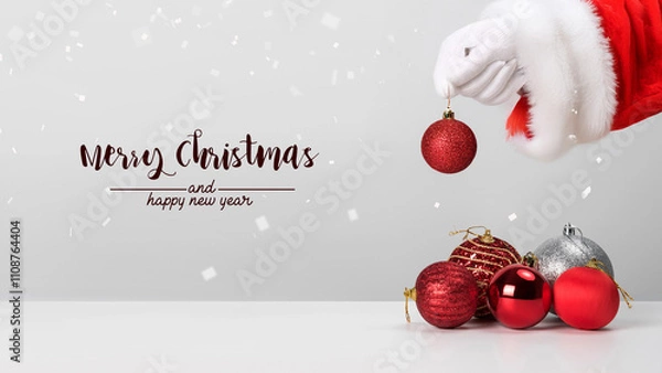Obraz Christmas composition. Christmas balls with red on white background.