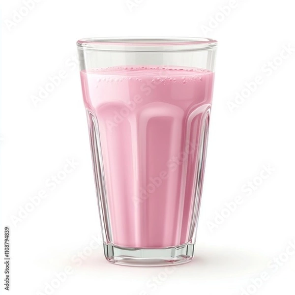 Fototapeta glass with pink milk Isolated on White Background Generative AI