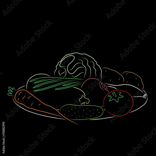 Obraz A plate with vegetables, vector illustration