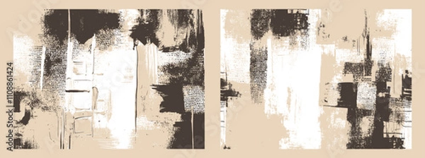 Fototapeta Beige and sepia paint texture backgrounds, modern abstract backdrop designs. Rough textured brush strokes painting, vector artwork