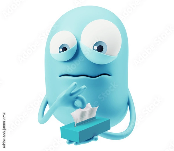 Fototapeta Sick Emoticon Face. 3d Rendering.