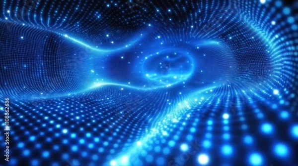 Obraz Abstract blue digital wave with glowing particles