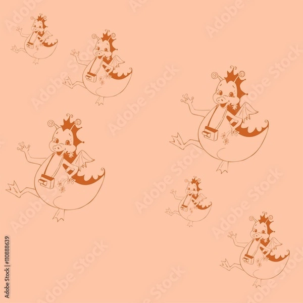Fototapeta Seamless pattern with dancing dragons. Childish vector illustration.